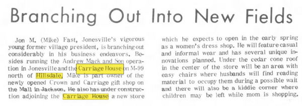 The Carriage House - Nov 1968 Article